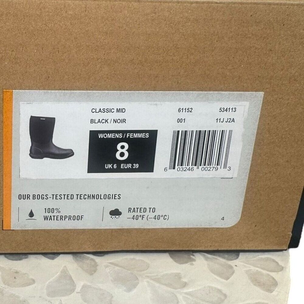 BOGS Classic Mid Snow Boots Women’s 8 Black Waterproof Insulated -40F New In Box - Picture 13 of 15
